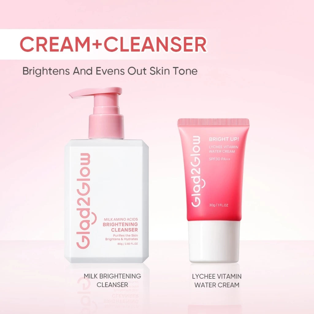 Glad2Glow Lychee Brightening Cream 30g Bright Up 3-IN-1 Facial Moisturizer Sunscreen Whitening Skincare Tone Up Cream