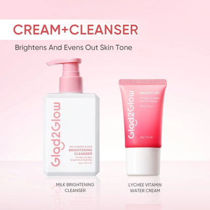 Glad2Glow Lychee Brightening Cream 30g Bright Up 3-IN-1 Facial Moisturizer Sunscreen Whitening Skincare Tone Up Cream